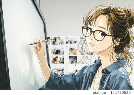 美優シリーズ：若い女性デザイナーがAIを使って広告用画像を制作するシーン 131720629