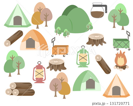 優しい色合いの優しい色合いのキャンプ用品セット 優しい色合いの優しい色合いのキャンプ用品セット 131720771