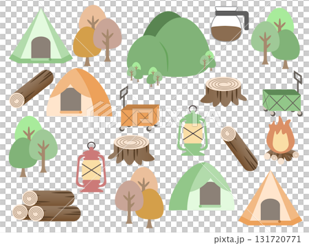 優しい色合いの優しい色合いのキャンプ用品セット 優しい色合いの優しい色合いのキャンプ用品セット 131720771