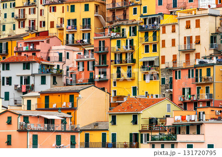 colorful house, buildings and old facade with windows in small picturesque village Manarola Cinque terre in liguria colorful house, buildings and old facade with windows in small picturesque village Manarola Cinque terre in liguria 131720795