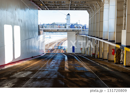 ramp for getting on and off the car from the car transport ferry 131720809