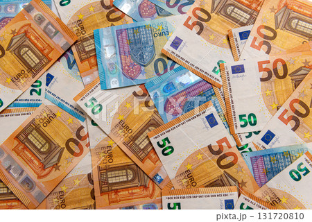 background from euro banknotes, Euro banknote as part of the economic and trading system, Close-up background from euro banknotes, Euro banknote as part of the economic and trading system, Close-up 131720810