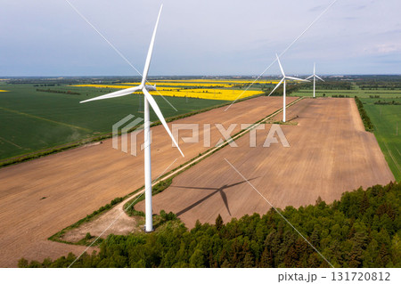 aerial view of wind turbines farm, sustainable and clean electric power, future of renewable energy aerial view of wind turbines farm, sustainable and clean electric power, future of renewable energy 131720812