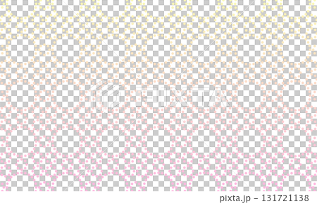 ピンクと黄色のグラデーションがかったドットでできた九曜繋ぎ模様 131721138