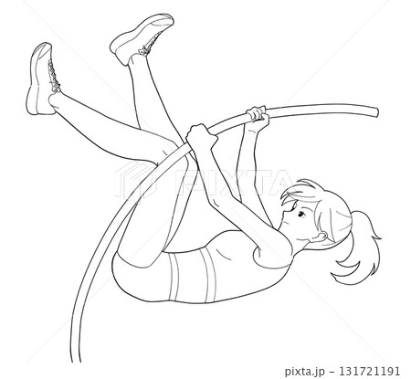 棒高跳びをする女子の白黒イラスト 棒高跳びをする女子の白黒イラスト 131721191