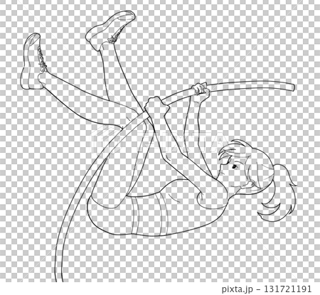 一個女孩撐竿跳的黑白插圖 一個女孩撐竿跳的黑白插圖 131721191