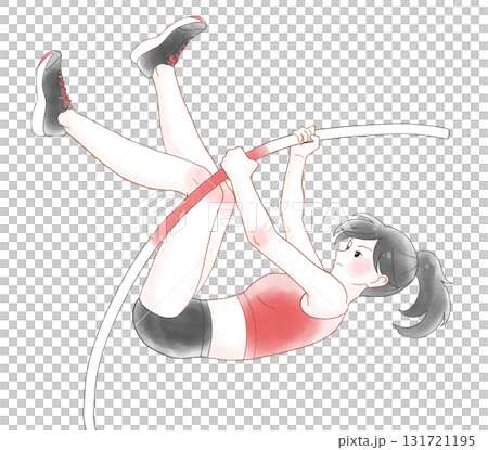 棒高跳びをする女子の水彩風イラスト 棒高跳びをする女子の水彩風イラスト 131721195