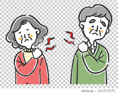 患有肩膀僵硬、上身、向量的老年夫婦 患有肩膀僵硬、上身、向量的老年夫婦 131721571