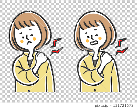 Woman suffering from stiff shoulders, upper body, vector 131721572