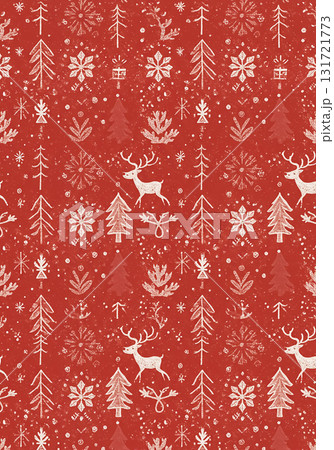 レトロで温かみのある北欧風クリスマス柄（赤背景） 131721773