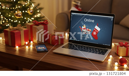 クリスマスギフトをオンラインで注文するホリデーシーン クリスマスギフトをオンラインで注文するホリデーシーン 131721804