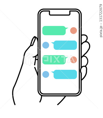 スマホの画面 SNSメッセージ 線画 イラスト スマホの画面 SNSメッセージ 線画 イラスト 131722079