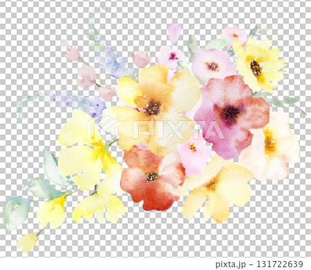 Bouquet with Watercolor pink and yellow flowers and leaves, pastel wedding isolated illustration Bouquet with Watercolor pink and yellow flowers and leaves, pastel wedding isolated illustration 131722639