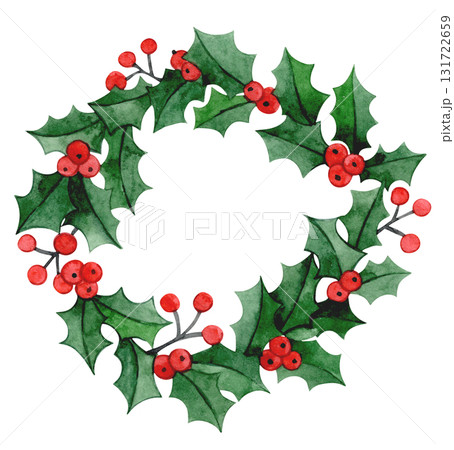 Christmas wreath. Cute watercolor illustration in a simple style. Christmas wreath. Cute watercolor illustration in a simple style. 131722659