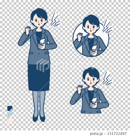 一位中年女商人拿著智慧型手機生氣的插圖 131722897