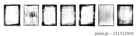Grunge overlay frame, black etching texture border set, vector dark stamp letterpress poster graphic 131722930