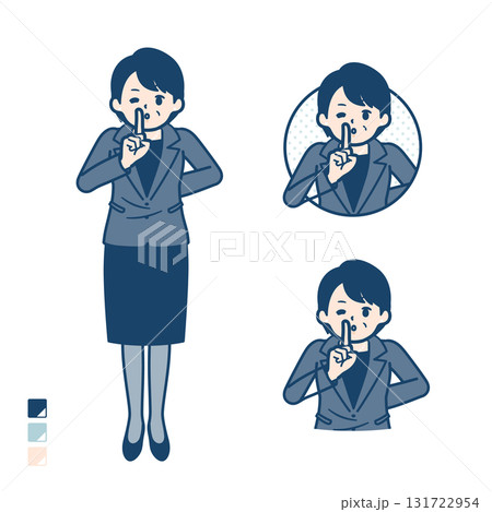 ビジネスミドル女性が指でシーとしているイラスト 131722954