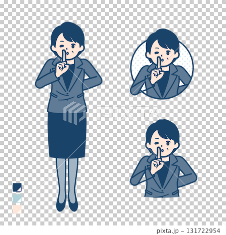 ビジネスミドル女性が指でシーとしているイラスト 131722954