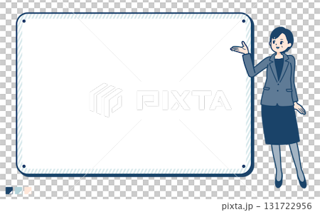 Illustration of a middle-aged business woman giving instructions on a frame board Illustration of a middle-aged business woman giving instructions on a frame board 131722956