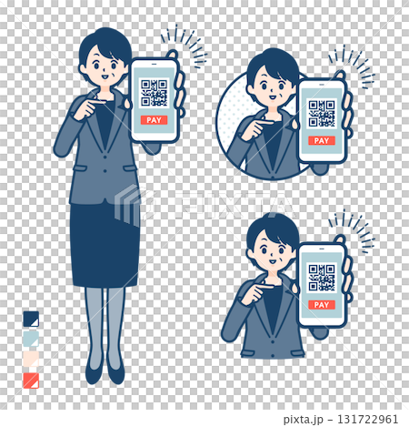 Illustration of a middle-aged business woman making a cashless payment with a smartphone 131722961