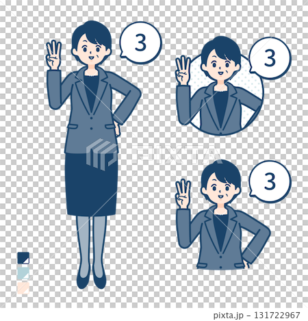 ビジネスミドル女性が3とカウントしているイラスト 131722967