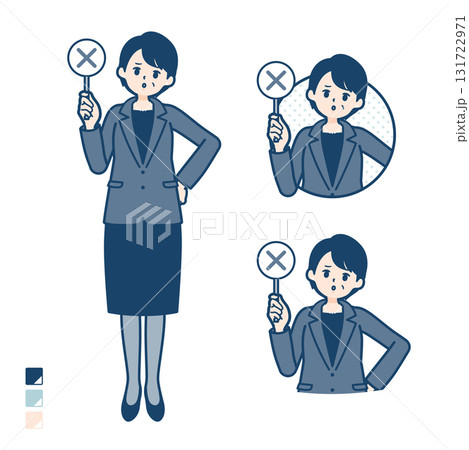 ビジネスミドル女性がバツ印パネルを出すイラスト ビジネスミドル女性がバツ印パネルを出すイラスト 131722971