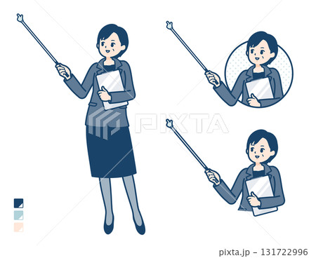 ビジネスミドル女性が指示棒で解説しているイラスト 131722996