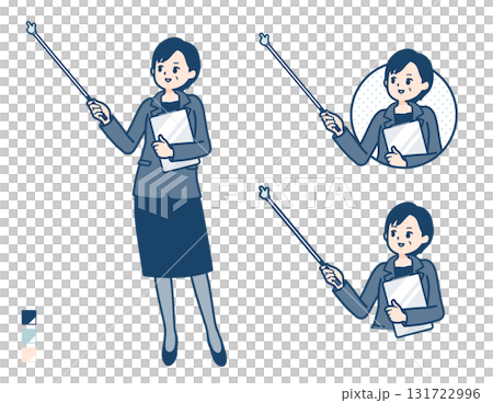ビジネスミドル女性が指示棒で解説しているイラスト 131722996