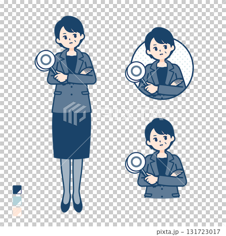 ビジネスミドル女性が回答を考えるイラスト ビジネスミドル女性が回答を考えるイラスト 131723017