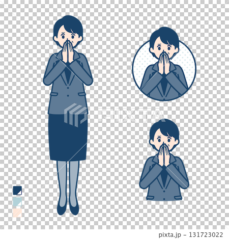 Illustration of a middle-aged business woman looking surprised and anxious Illustration of a middle-aged business woman looking surprised and anxious 131723022