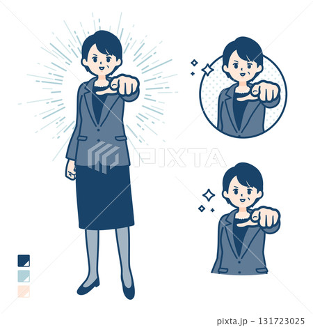 ビジネスミドル女性が正面を指差しているイラスト 131723025