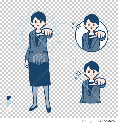 Illustration of a middle-aged business woman pointing forward Illustration of a middle-aged business woman pointing forward 131723025