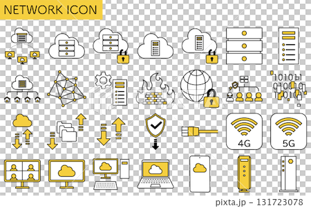 網路圖像插圖、雲端和伺服器安全線圖標 131723078