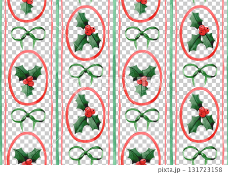 Retro Christmas seamless pattern. Watercolor illustration, striped print. 131723158