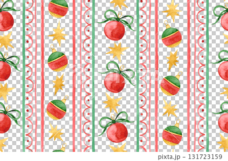 Retro Christmas seamless pattern. Watercolor illustration, striped print. 131723159