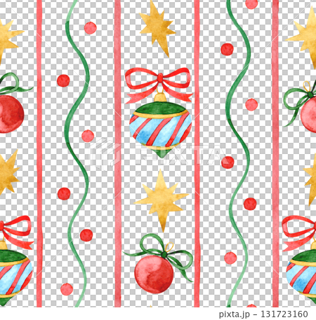 Retro Christmas seamless pattern. Watercolor illustration, striped print. Retro Christmas seamless pattern. Watercolor illustration, striped print. 131723160