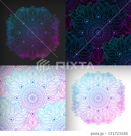 Seamless patterns and mandalas with ethnic, floral, abstract designs Seamless patterns and mandalas with ethnic, floral, abstract designs 131723288