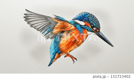 Color sketch of a kingfisher bird on a white background 131723402