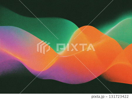 Vibrant abstract design featuring Orange and green gradient background with grainy texture showcasing flowing waves in vivid colors Vibrant abstract design featuring Orange and green gradient background with grainy texture showcasing flowing waves in vivid colors 131723422