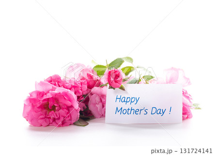 Thank you card among pink flowers on white background Thank you card among pink flowers on white background 131724141