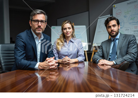 Three professionals in a meeting room. 131724214