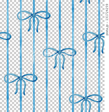 Seamless watercolor pattern with blue stripes and ribbons and bows. Seamless watercolor pattern with blue stripes and ribbons and bows. 131724259