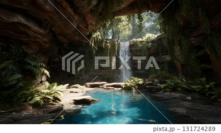 Beautiful underground cave lake landscape Beautiful underground cave lake landscape 131724289