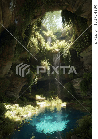 Beautiful underground cave lake landscape 131724290