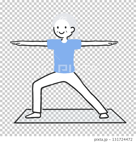 一位老年婦女做瑜珈戰士姿勢的簡單插圖 一位老年婦女做瑜珈戰士姿勢的簡單插圖 131724472