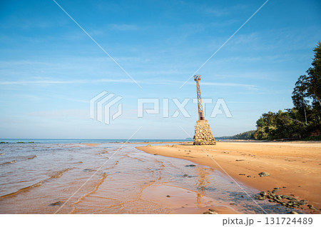 abandoned ruins of Kurmrags Lighthouse on the shore of the Rigas Gulf, Baltic sea, Latvia abandoned ruins of Kurmrags Lighthouse on the shore of the Rigas Gulf, Baltic sea, Latvia 131724489