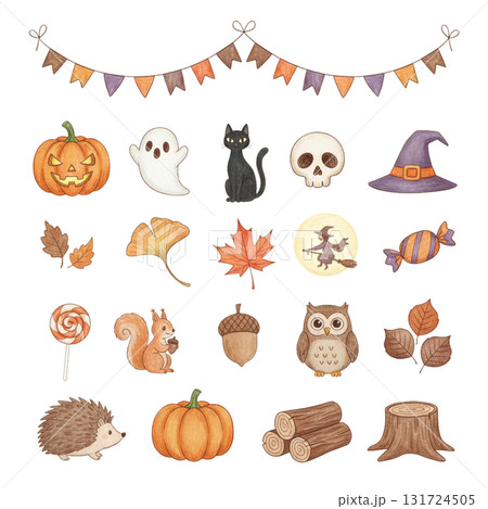 かわいい秋とハロウィンのイラストセット 131724505