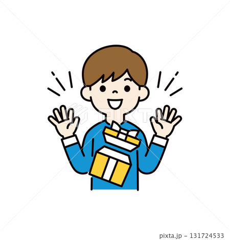 プレゼントをもらって喜ぶ、幼児・小学生の男子の上半身ベクターイラスト素材_カラー プレゼントをもらって喜ぶ、幼児・小学生の男子の上半身ベクターイラスト素材_カラー 131724533
