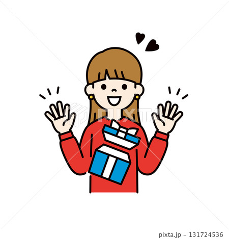 贈り物を貰って両手を広げて喜ぶ、若い女性の上半身ベクターイラスト素材＿カラー 131724536