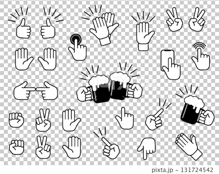 Hand movement illustration set, monochrome 131724542